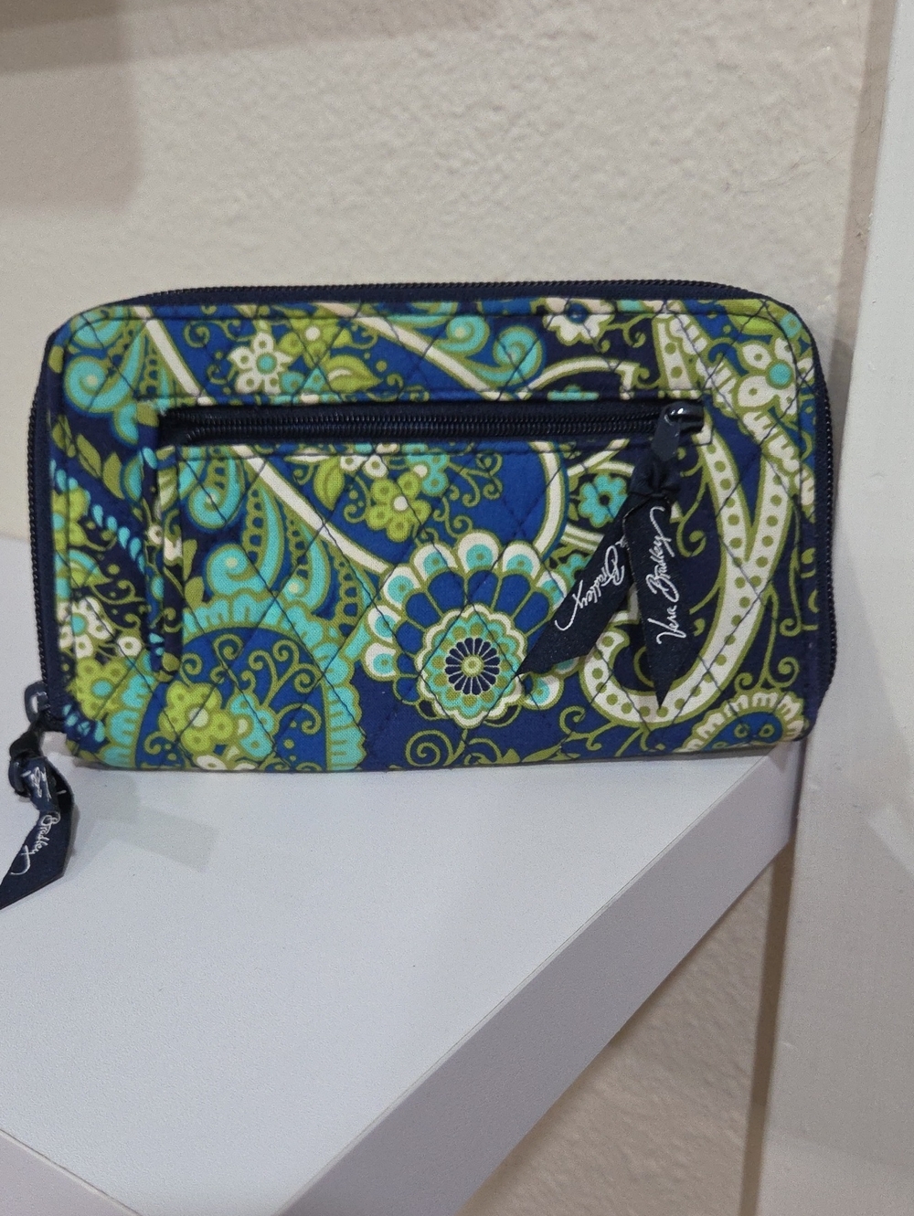Vera Bradley Blue Green Paisley Quilted Zip Wallet New Without Tags